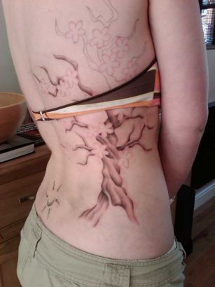 Cherry Blossom And Sun Tattoo